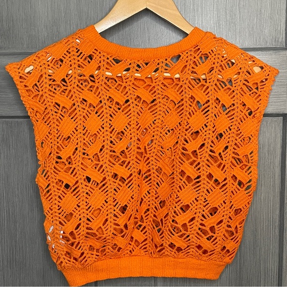 ZARA Orange Crochet Knit Top Sleeveless NWT M Boho Indie Coastal Grandma Resort - Picture 5 of 12